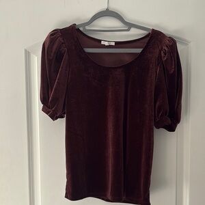 Maurices Burgundy Velvey Fitted Puff Sleeve